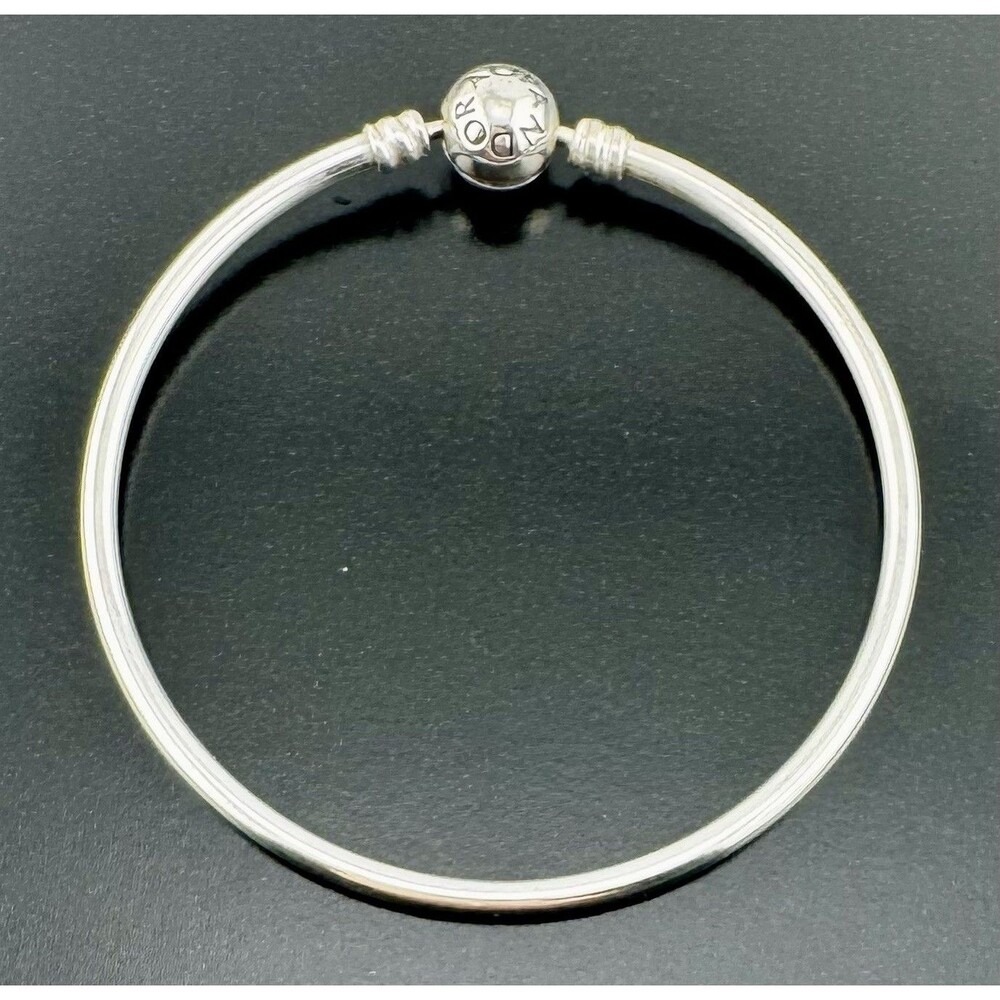 Pandora Sterling Silver 925 ALE Moments Bangle Bracelet Logo Clasp Genuine 7.5”